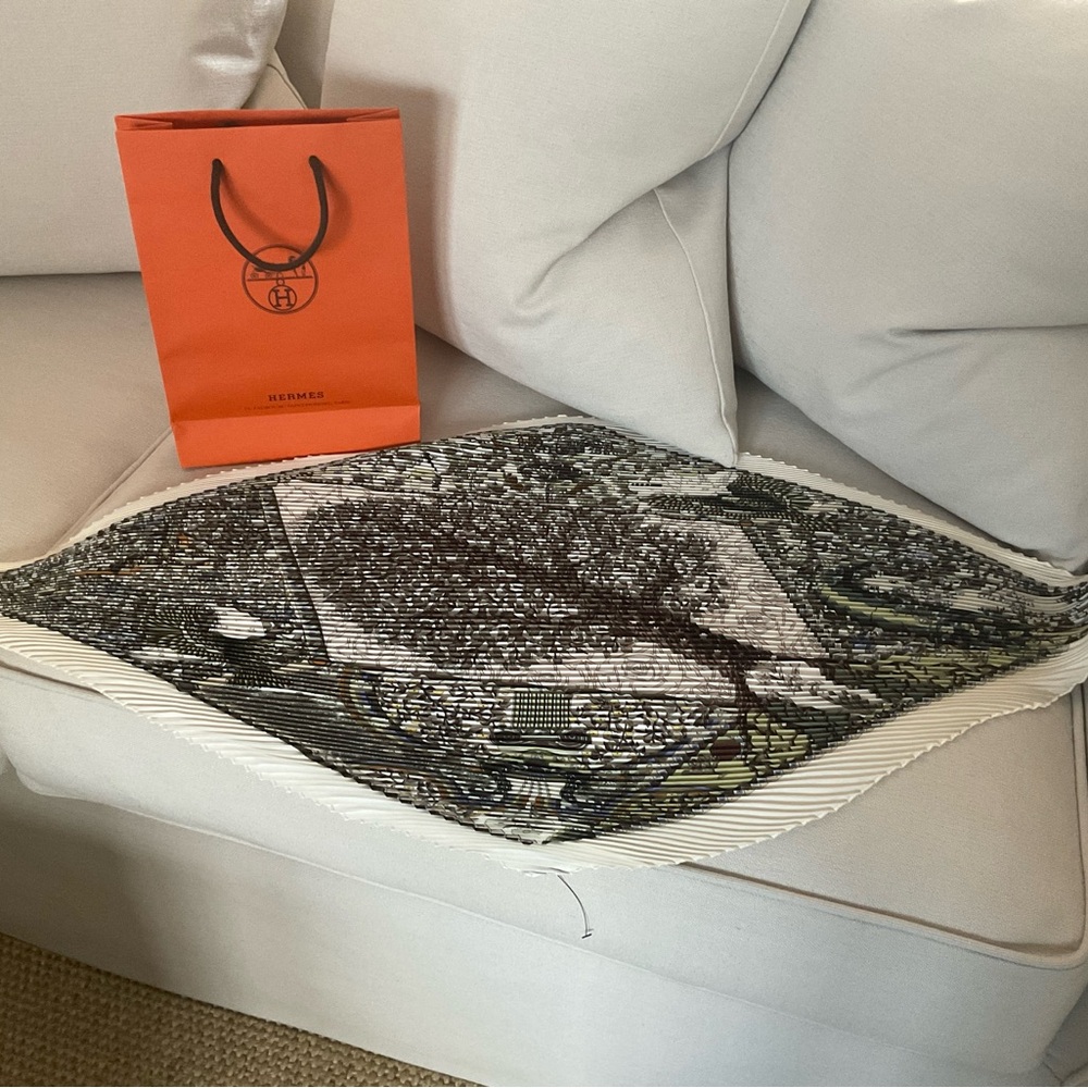 Hermès Axis Mundi “ Tree of Life “Plisse Silk Scarf 90 cm by 90 cm .